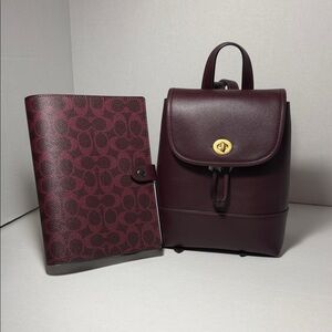 Elegant Burgundy Leather Backpack and Notebook Set